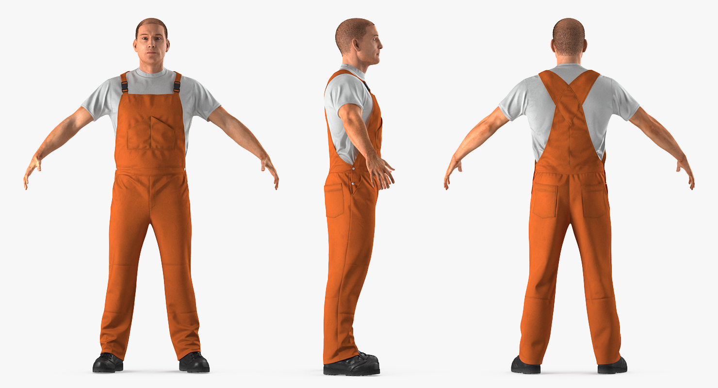 Builder Wearing Orange Long Sleeve Coveralls 3D model