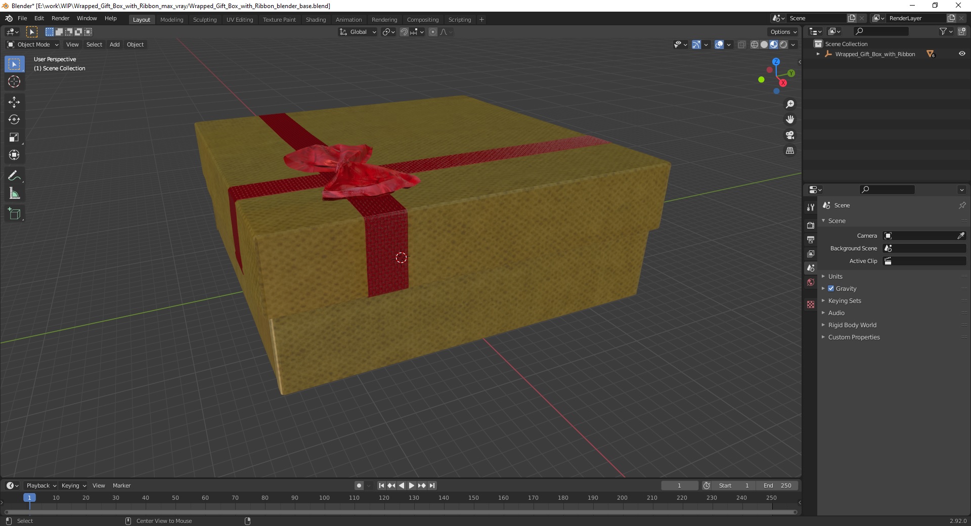 3D Wrapped Gift Box with Ribbon model