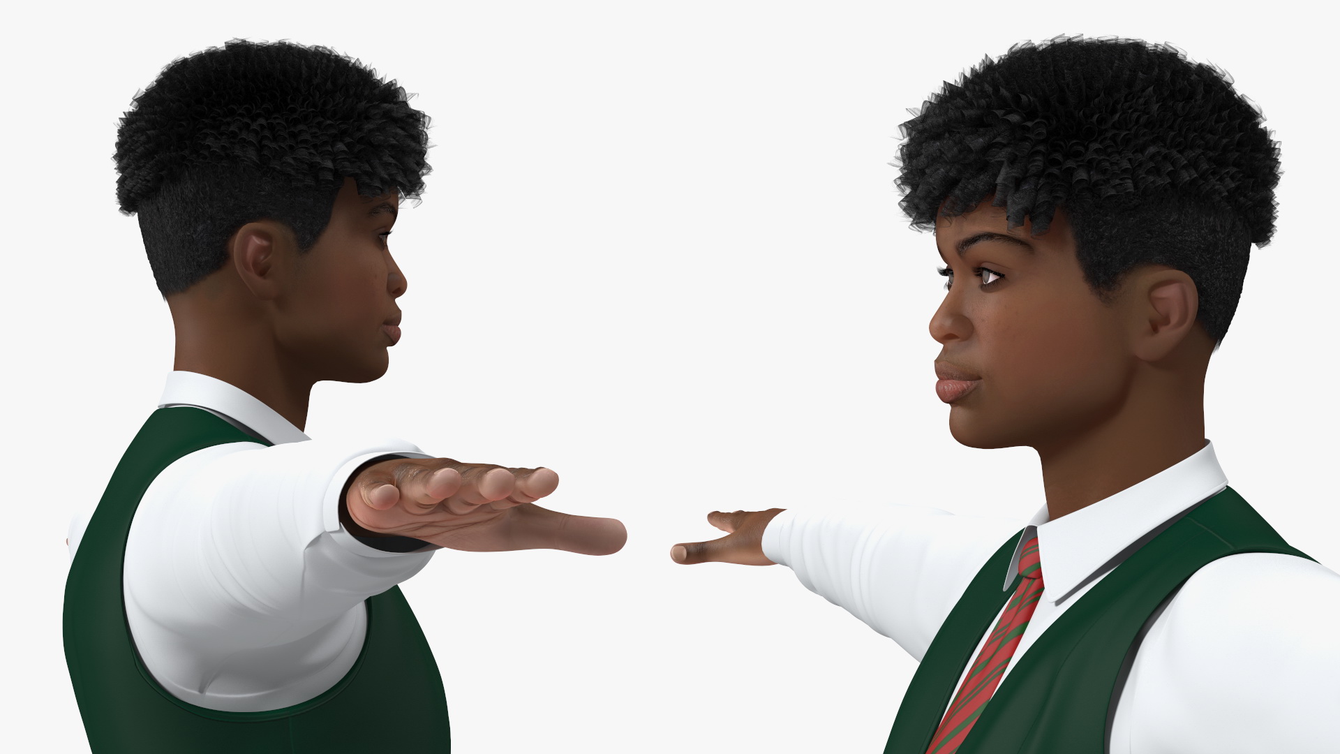 Black Teenager Light Skin School Uniform Rigged 3D