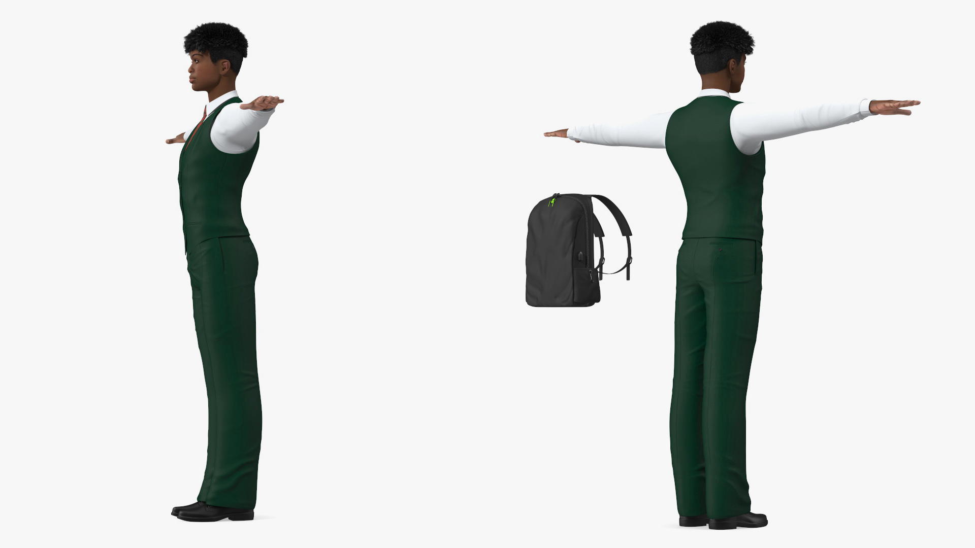 Black Teenager Light Skin School Uniform Rigged 3D