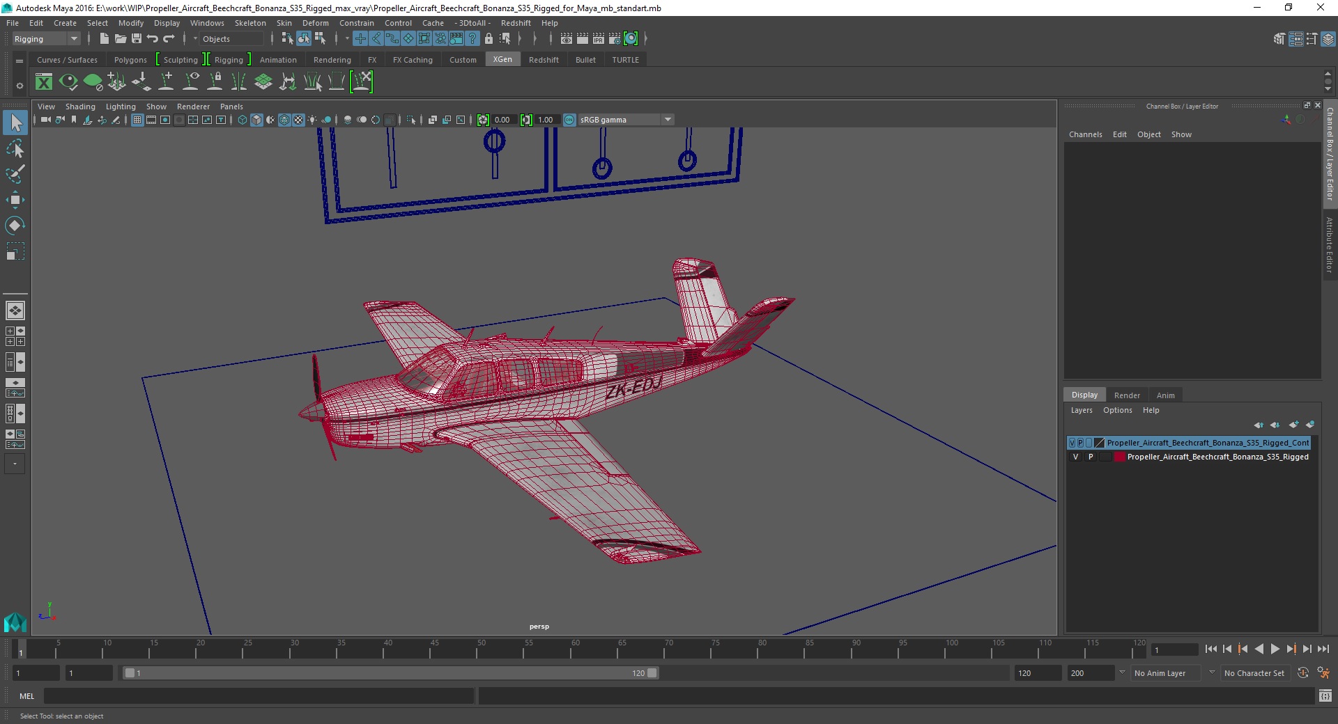 Propeller Aircraft Beechcraft Bonanza S35 Rigged for Maya 3D