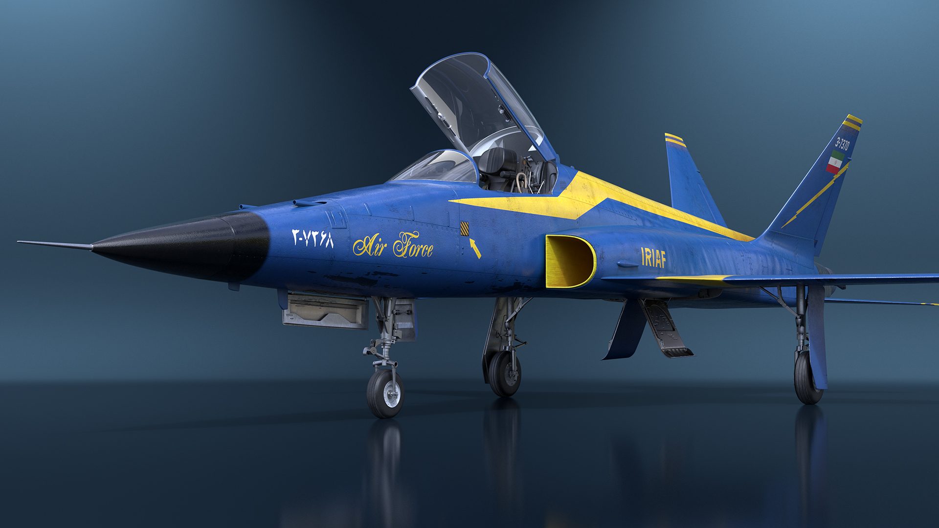 3D HESA Saeqeh Iranian Aircraft without Rockets Blue Rigged