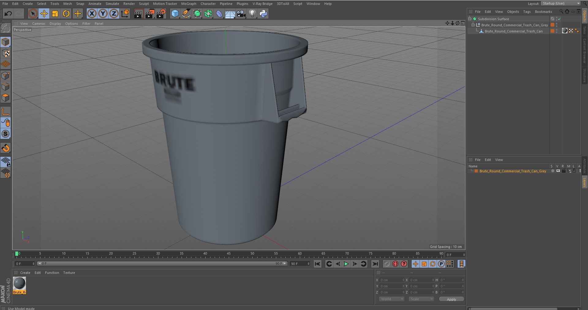 Brute Round Commercial Trash Can Grey 3D