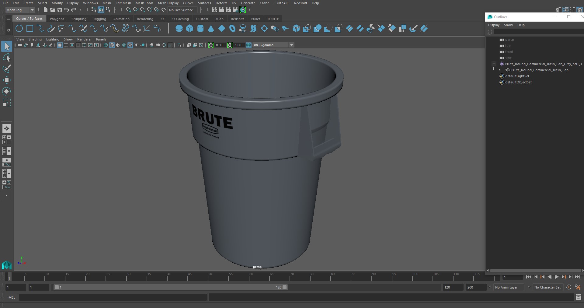 Brute Round Commercial Trash Can Grey 3D