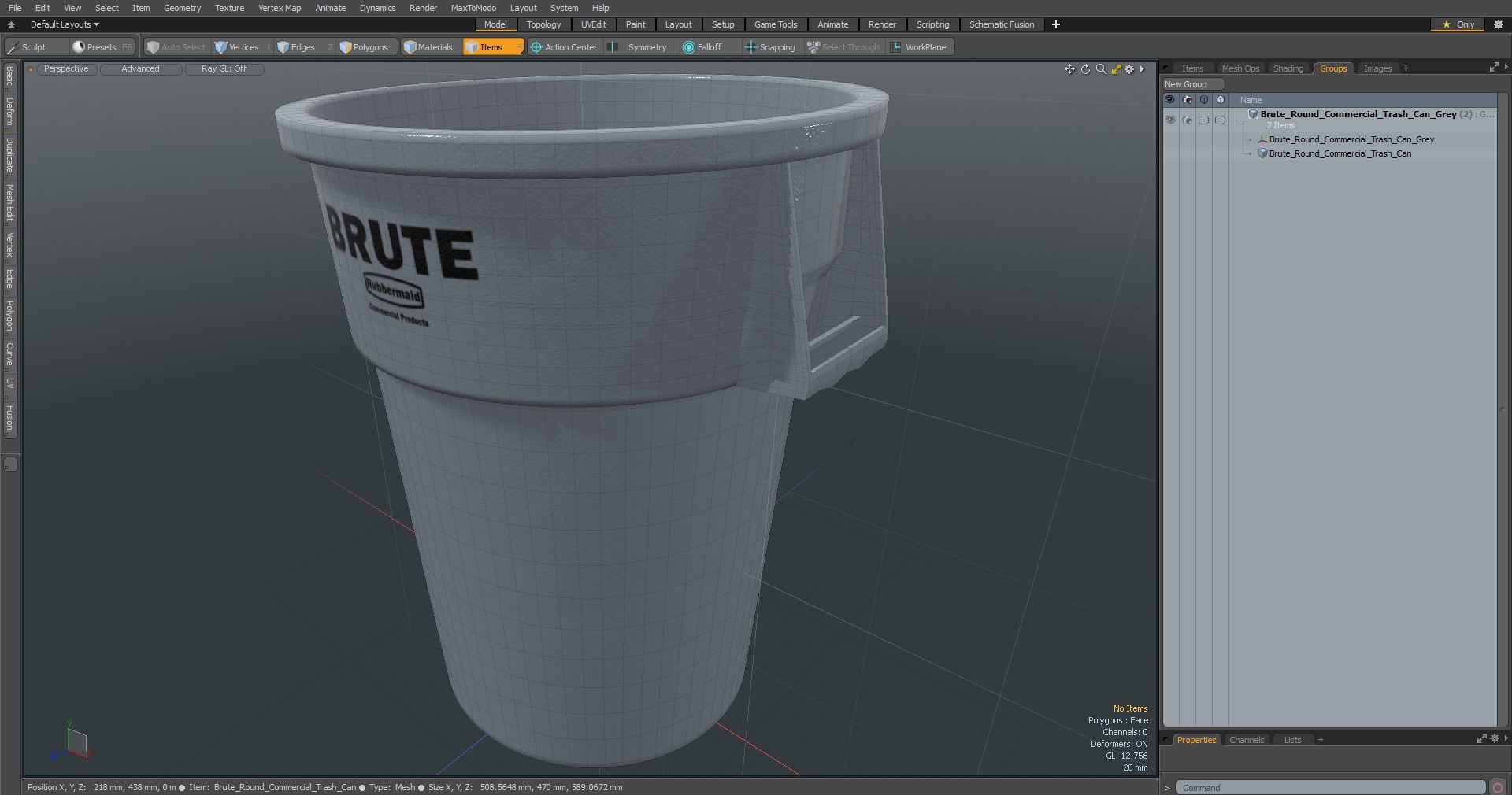 Brute Round Commercial Trash Can Grey 3D