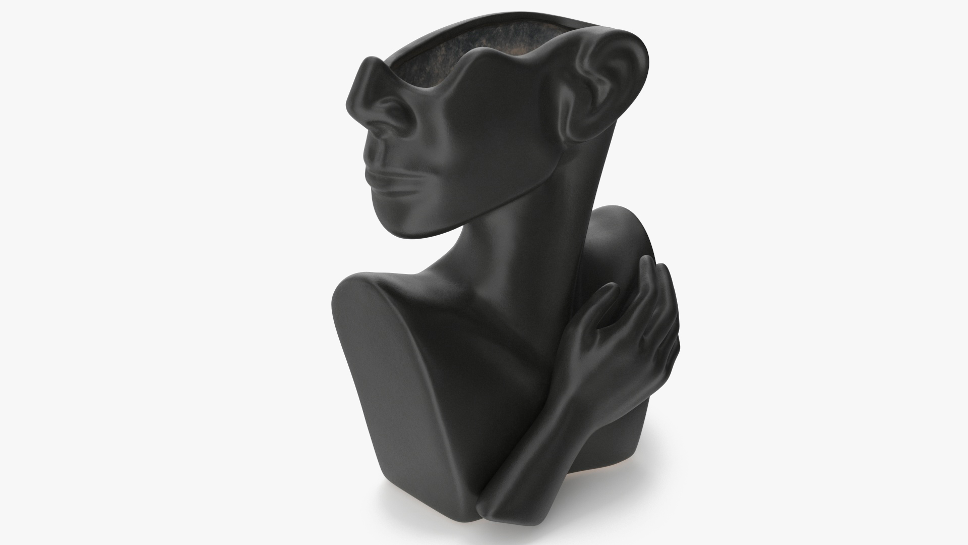 Bust Shaped Ceramic Flower Vase Black 3D