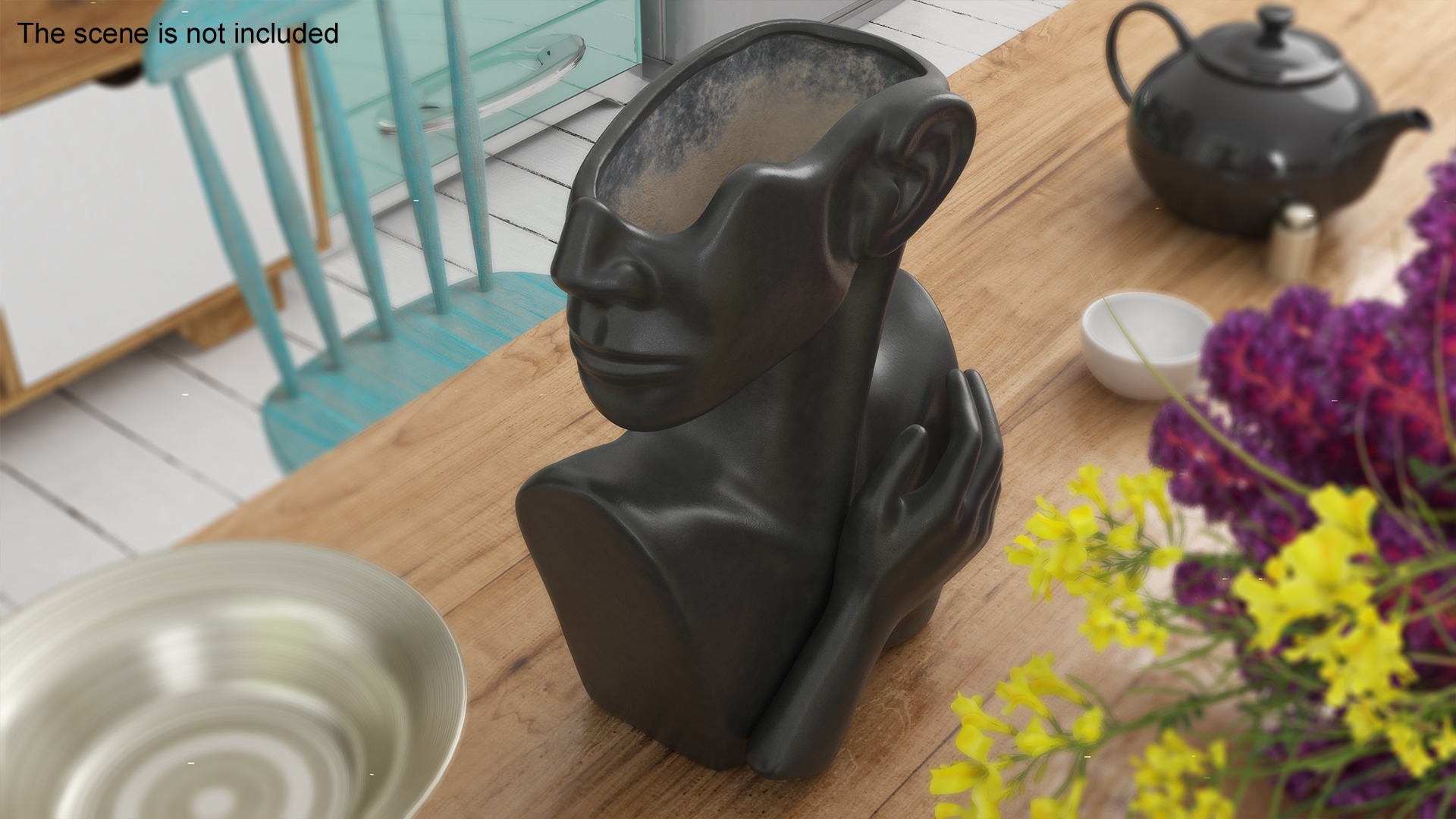 Bust Shaped Ceramic Flower Vase Black 3D