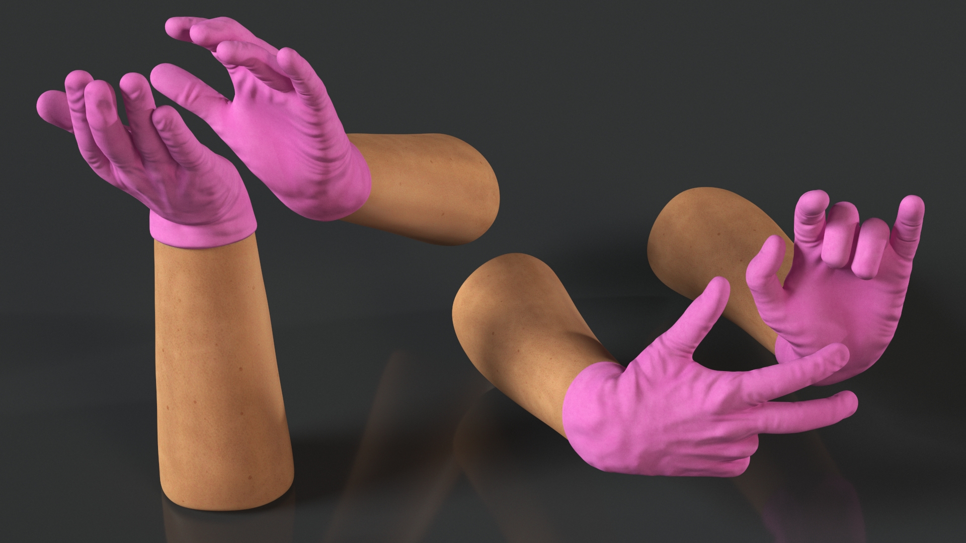 3D model Medical Gloves on Hands Pink Rigged