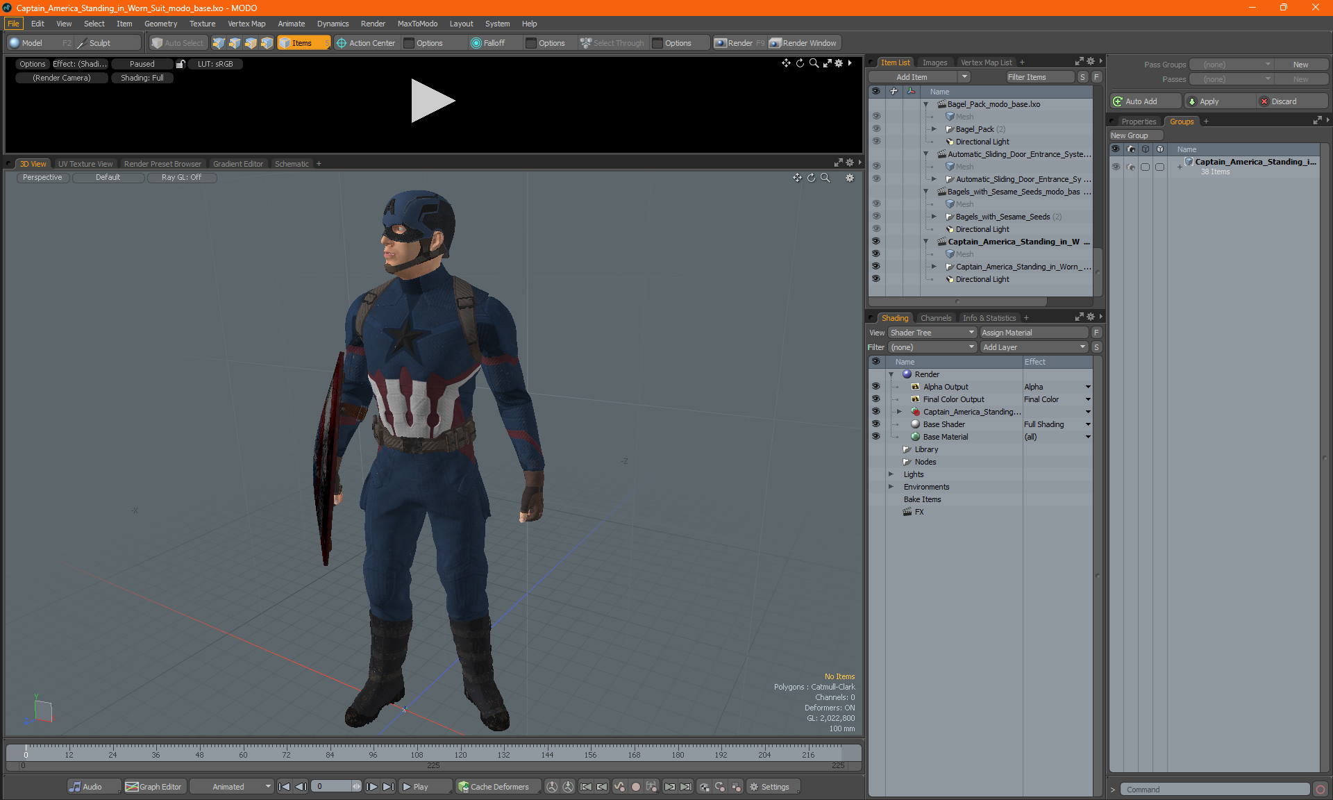 Captain America Standing in Worn Suit 3D