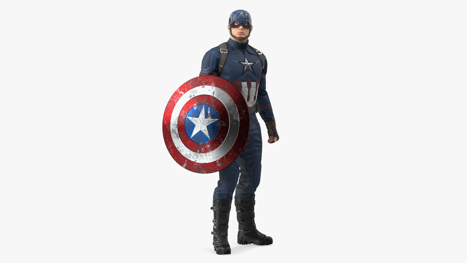 Captain America Standing in Worn Suit 3D