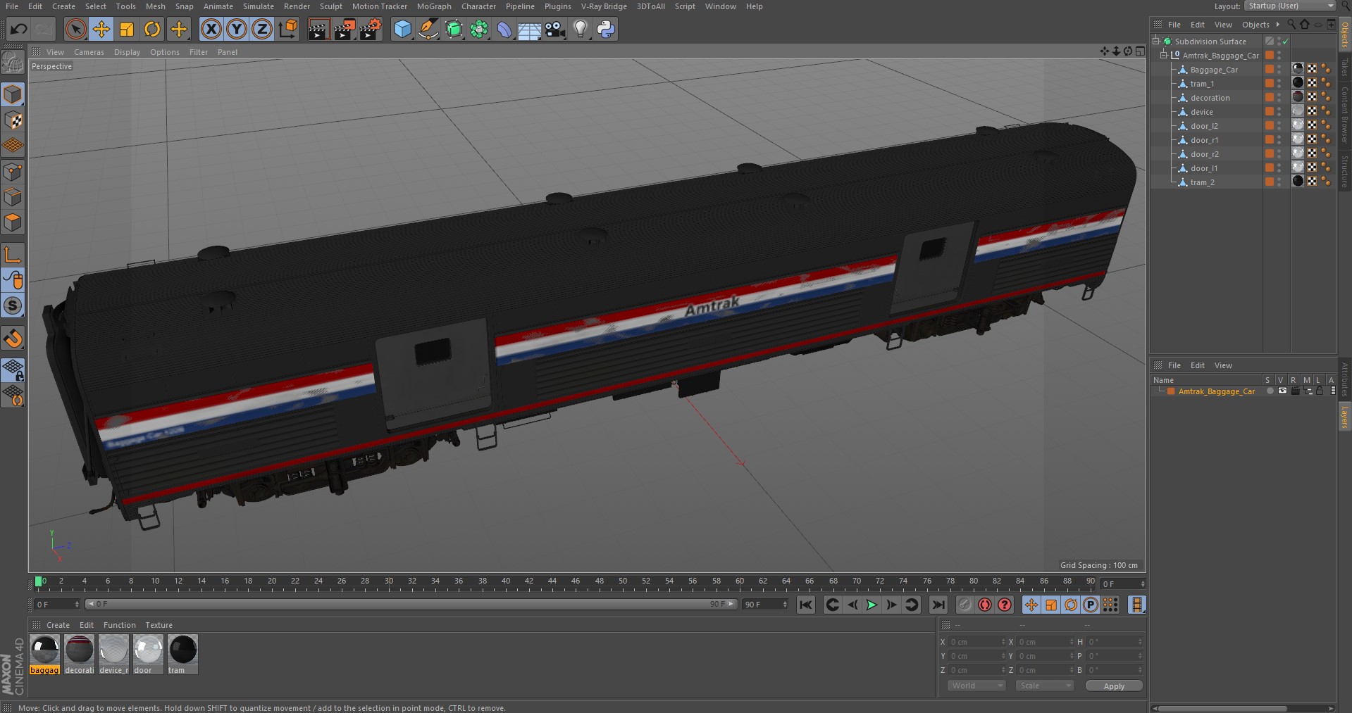 3D Amtrak Baggage Car model