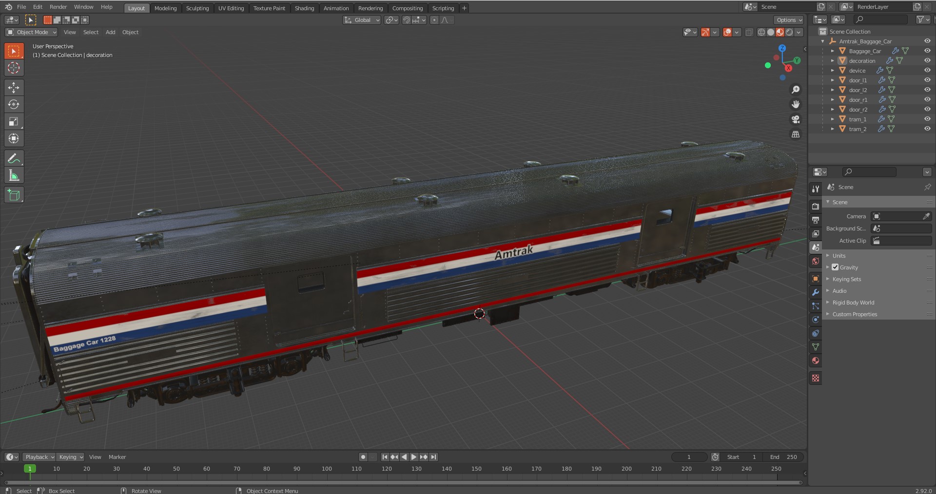 3D Amtrak Baggage Car model