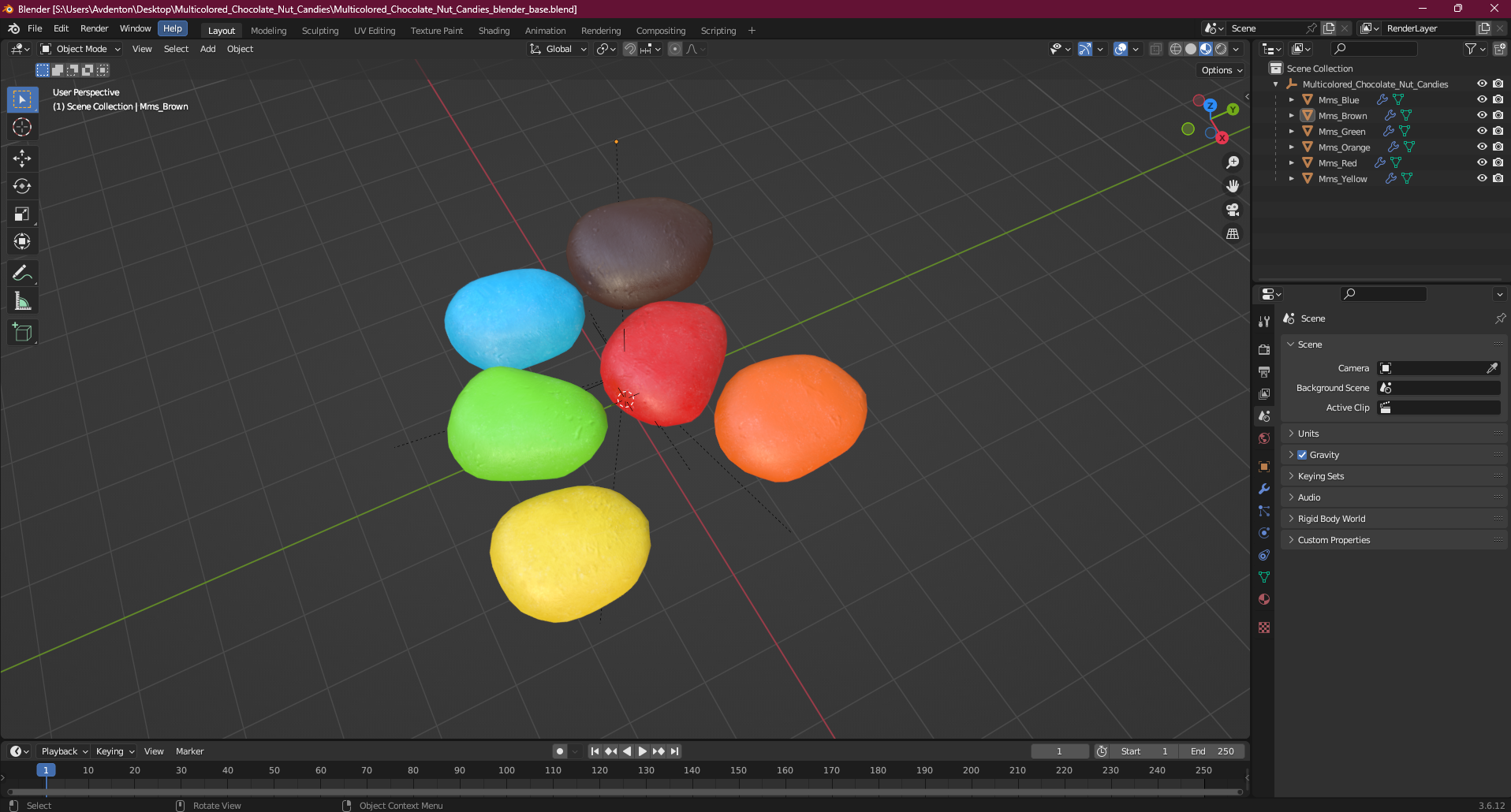 Multicolored Chocolate Nut Candies 3D model