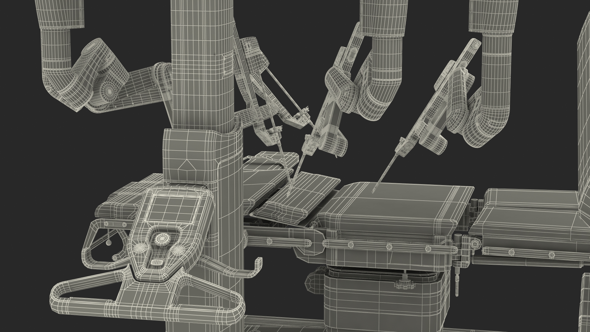 Full Da Vinci Surgical System Rigged with Operating Table 3D