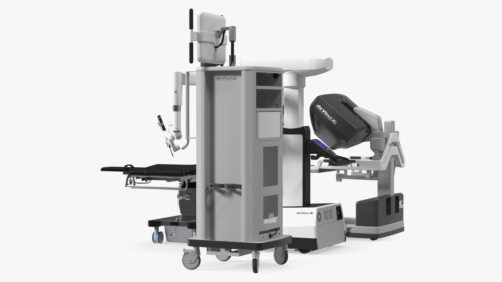 Full Da Vinci Surgical System Rigged with Operating Table 3D