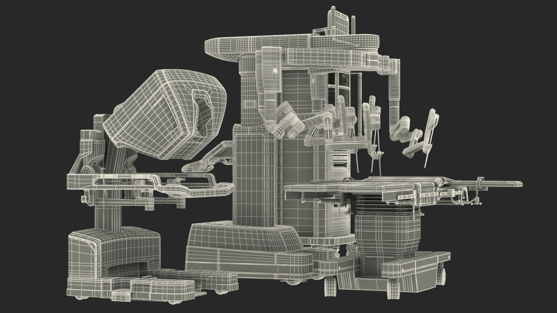 Full Da Vinci Surgical System Rigged with Operating Table 3D