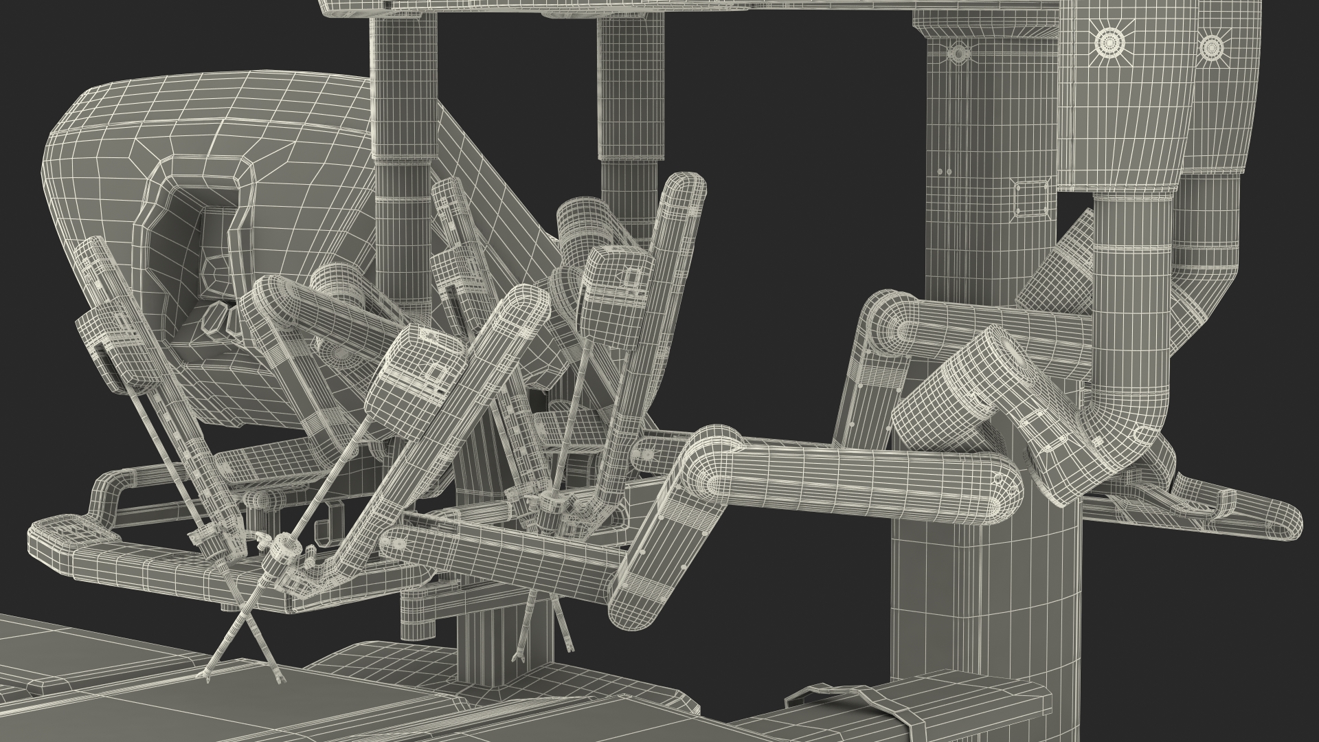 Full Da Vinci Surgical System Rigged with Operating Table 3D