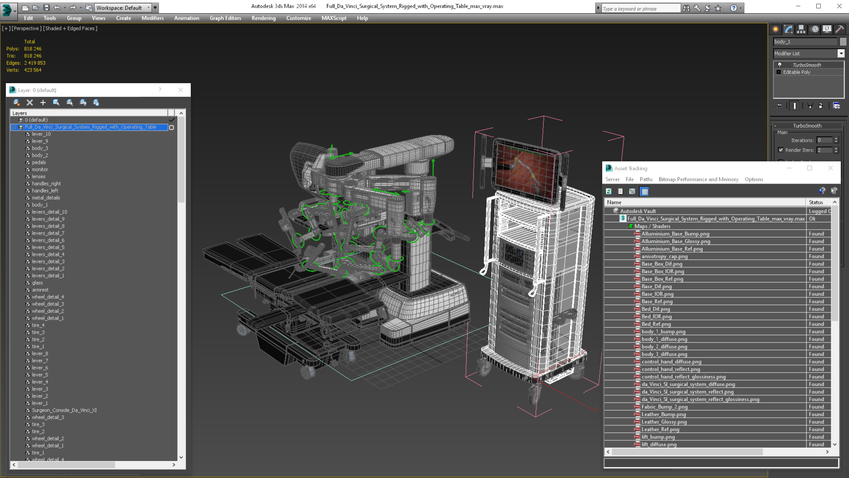 Full Da Vinci Surgical System Rigged with Operating Table 3D