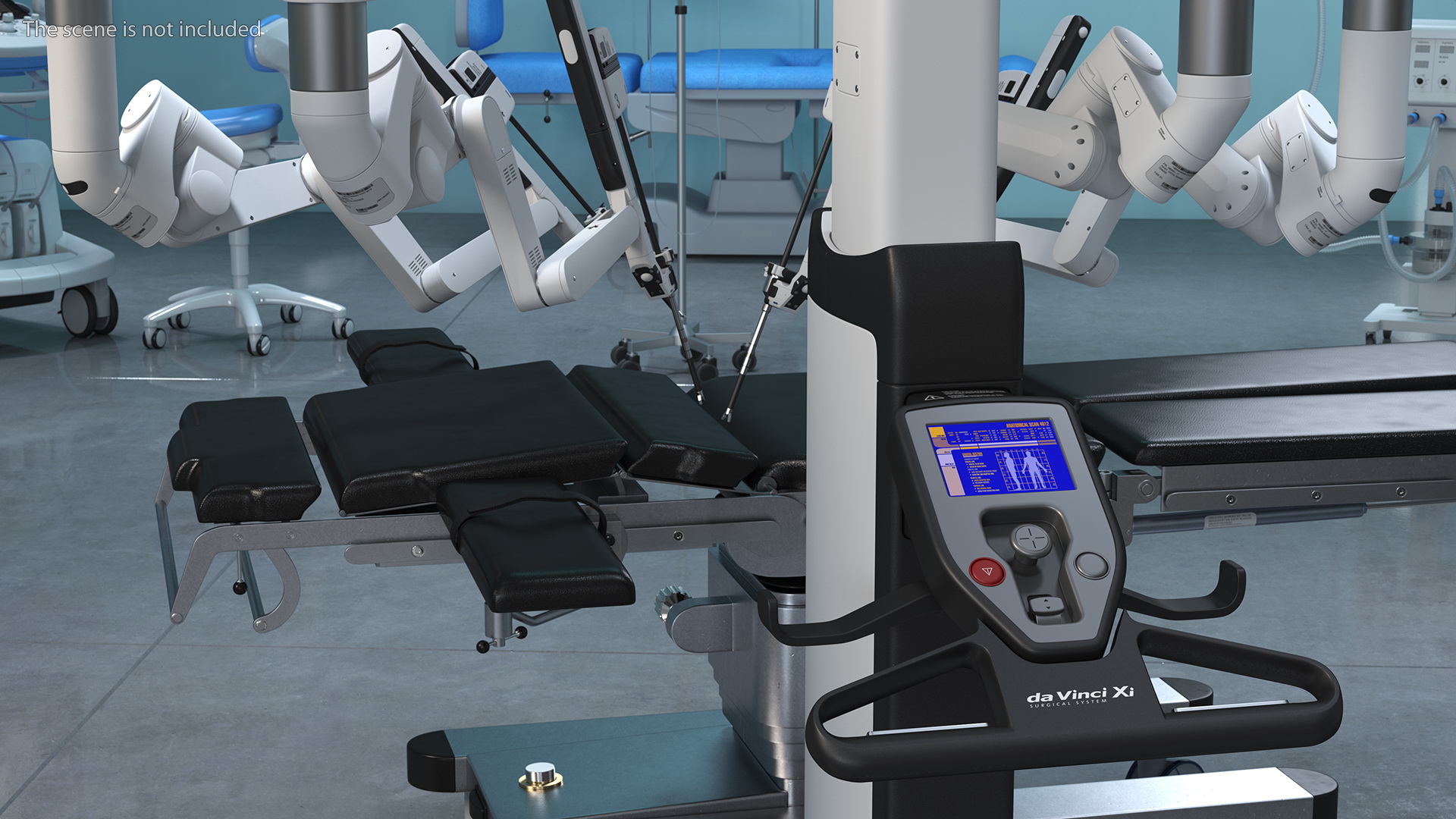 Full Da Vinci Surgical System Rigged with Operating Table 3D