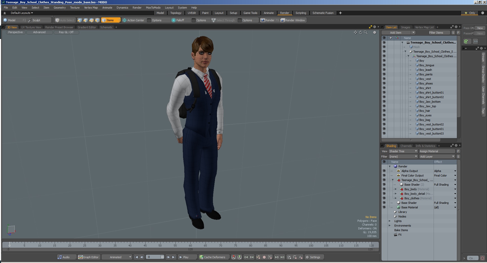 3D model Teenage Boy School Clothes Standing Pose