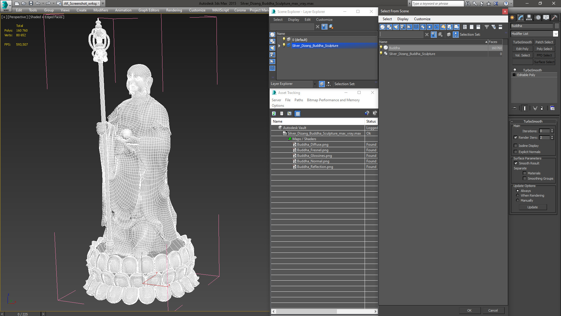 3D model Silver Dizang Buddha Sculpture