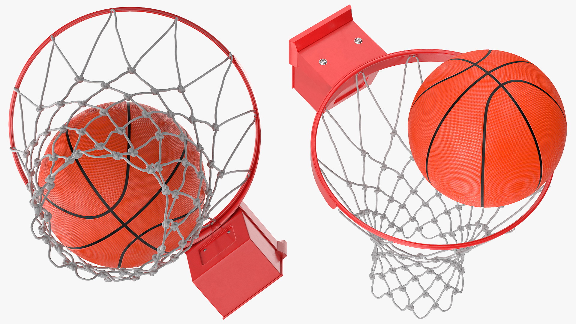 3D Animated Basketball Falls Through Hoop model