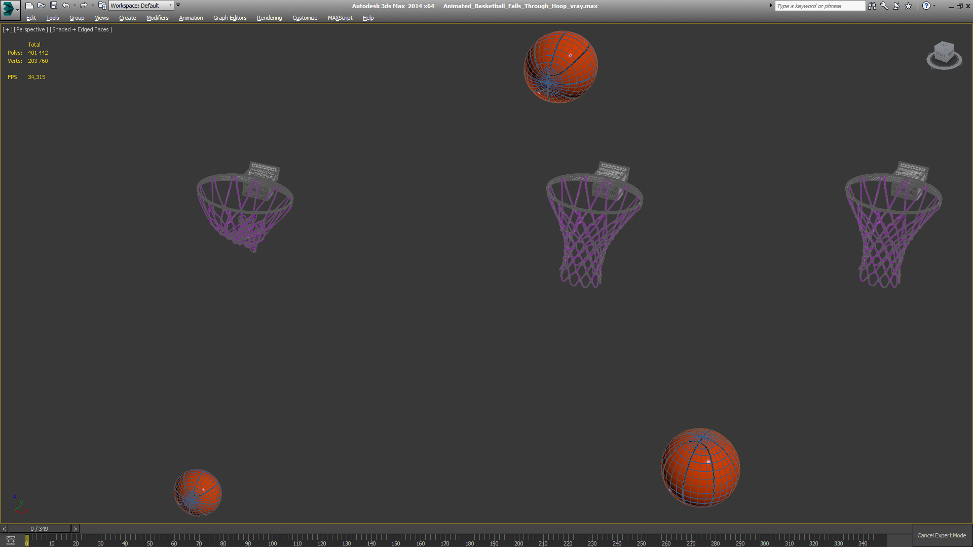 3D Animated Basketball Falls Through Hoop model