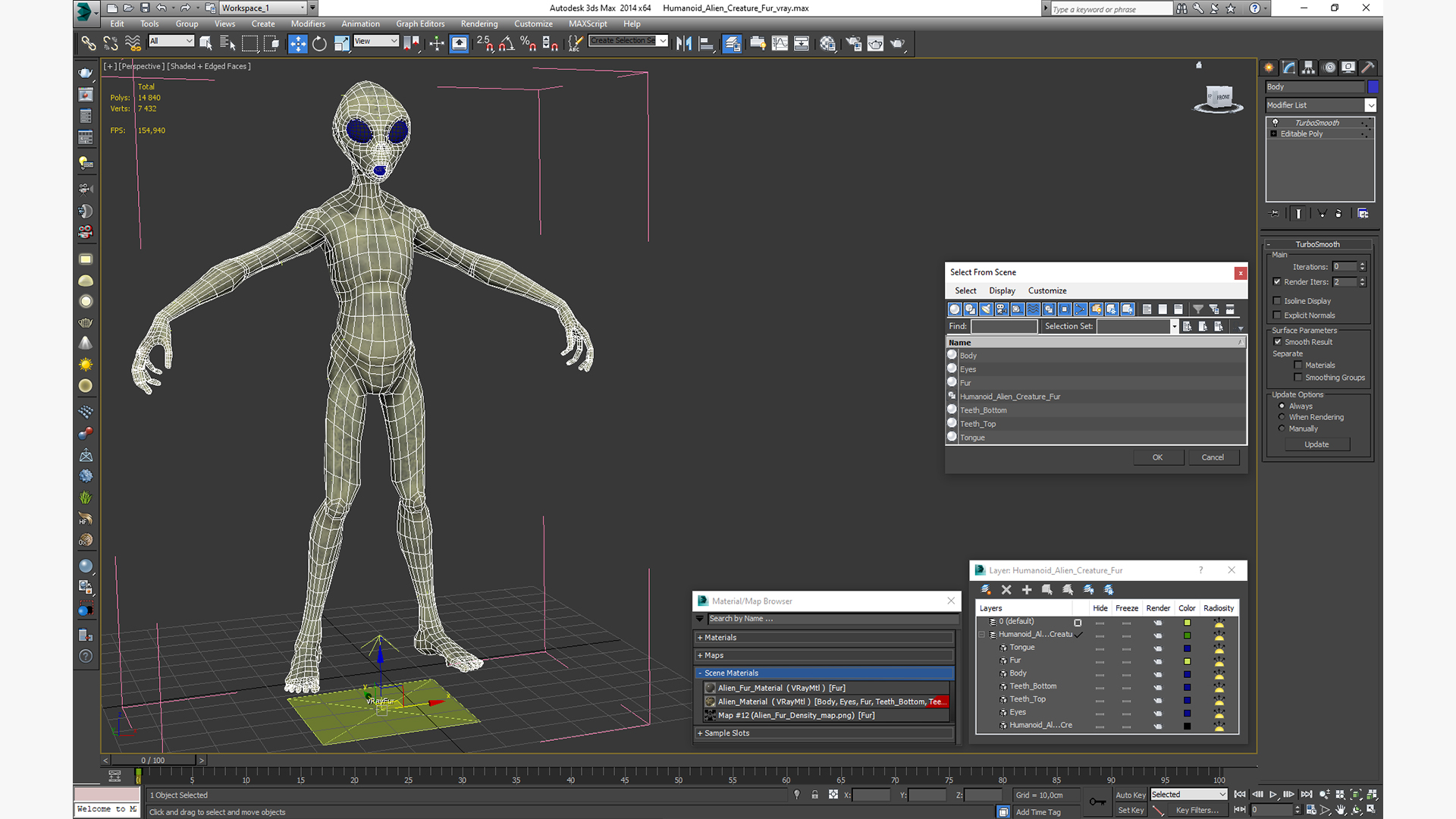 Humanoid Alien Creature Fur 3D