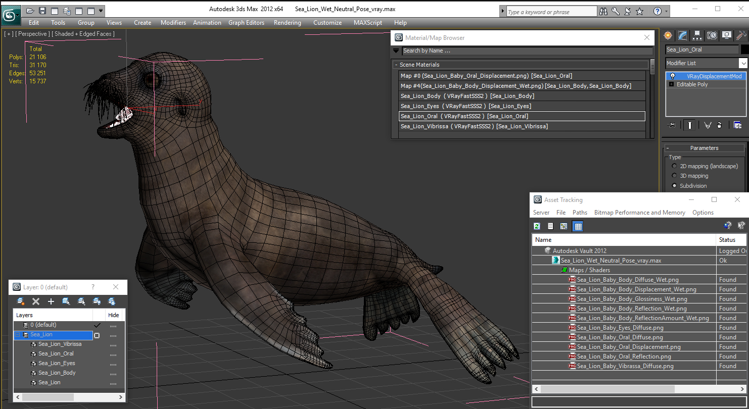 3D model Sea Lion Wet Neutral Pose