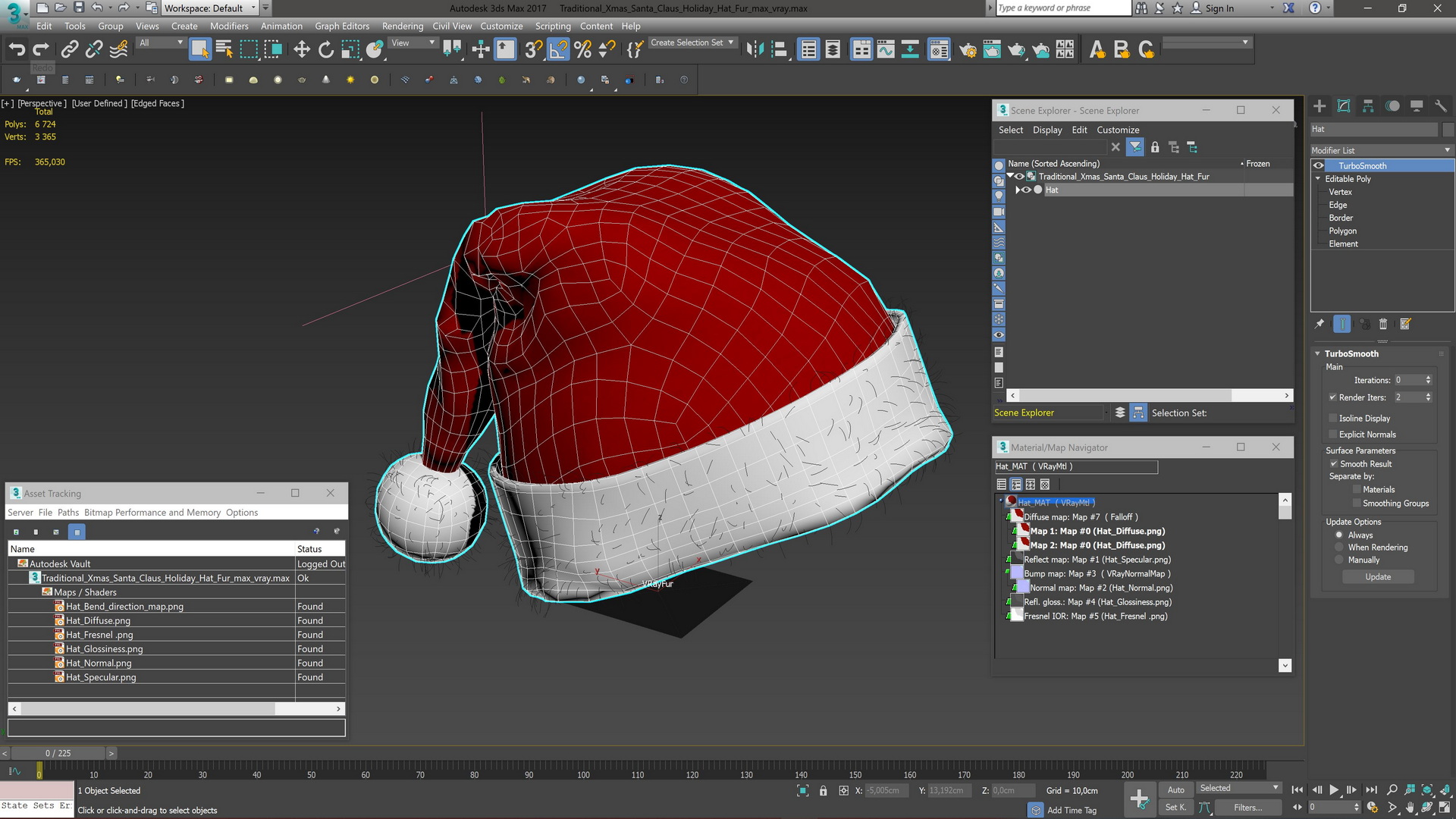 Traditional Xmas Santa Claus Holiday Hat Fur 3D model