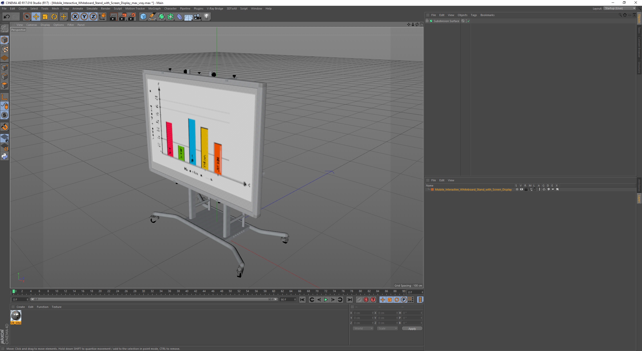 3D model Mobile Interactive Whiteboard Stand with Screen Display