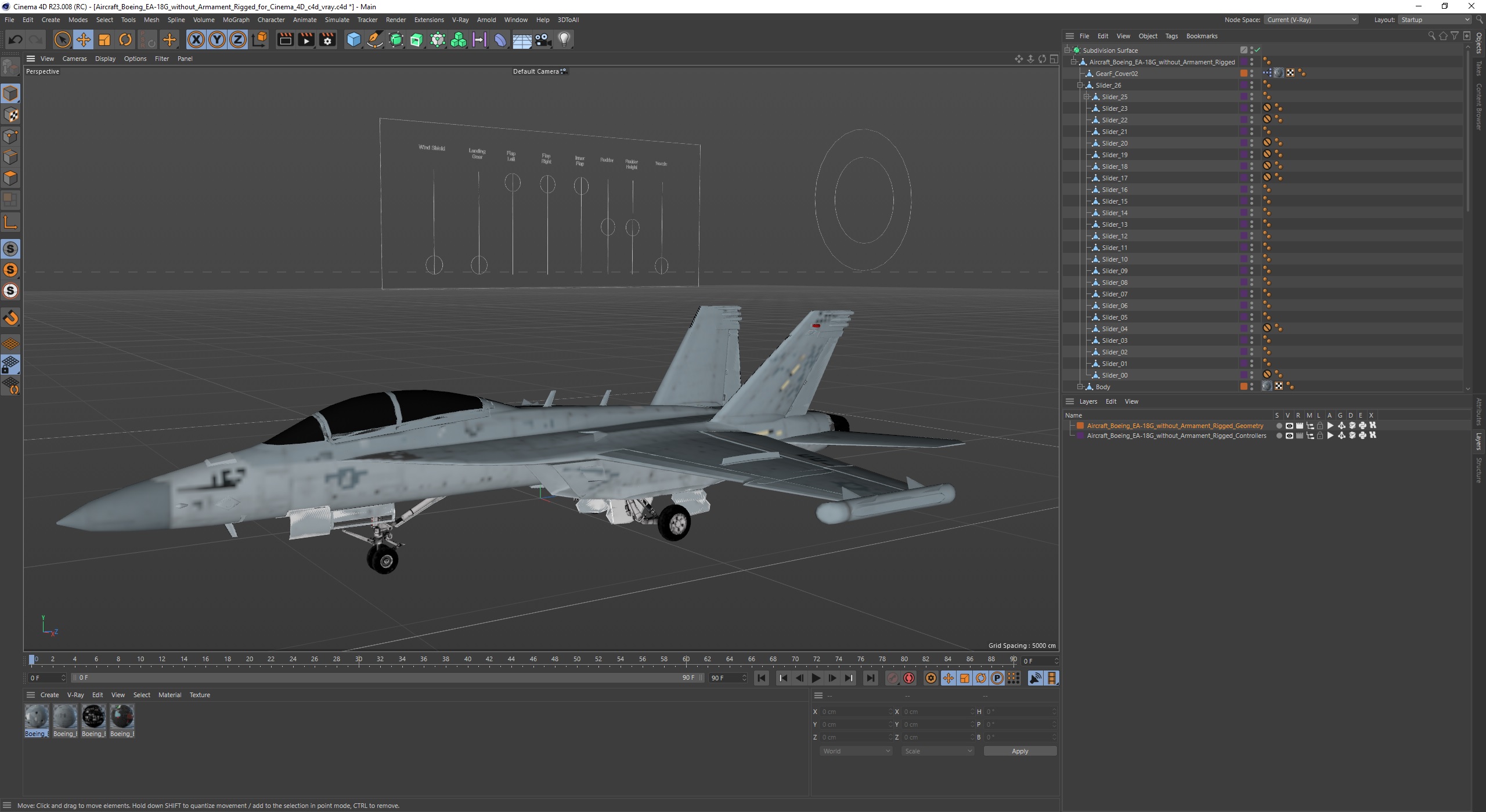 3D model Aircraft Boeing EA-18G without Armament Rigged for Cinema 4D