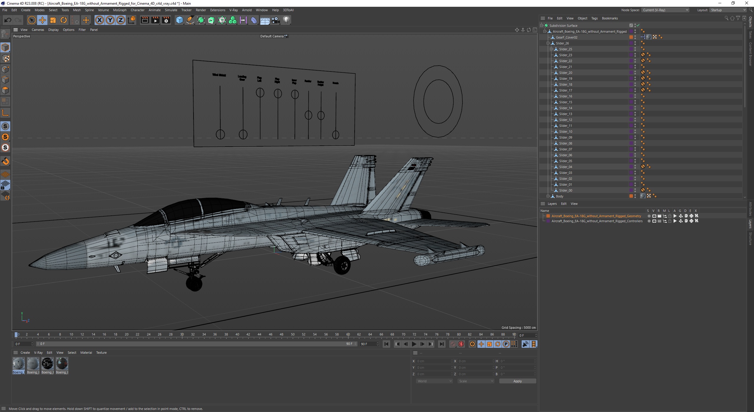 3D model Aircraft Boeing EA-18G without Armament Rigged for Cinema 4D