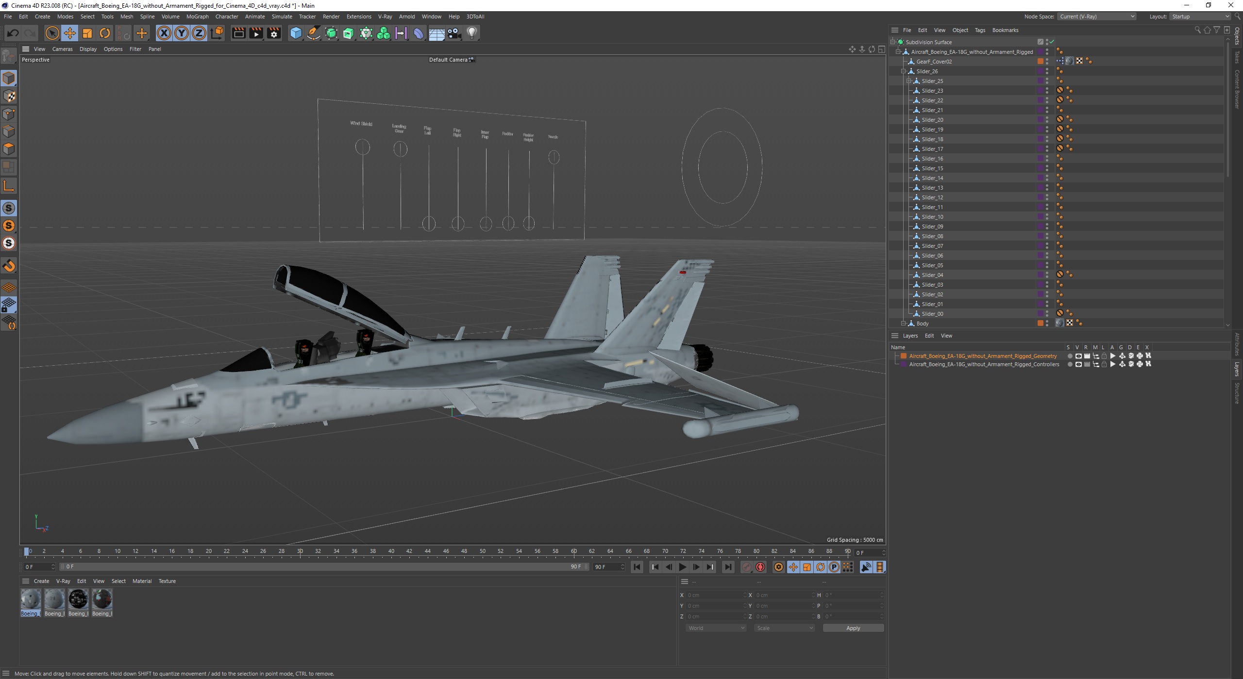 3D model Aircraft Boeing EA-18G without Armament Rigged for Cinema 4D