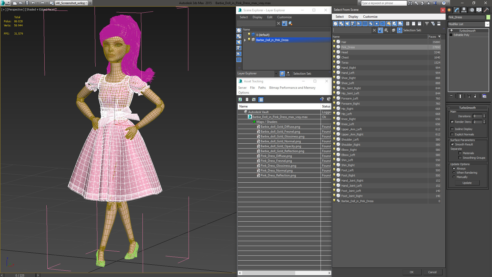 3D model Barbie Doll in Pink Dress