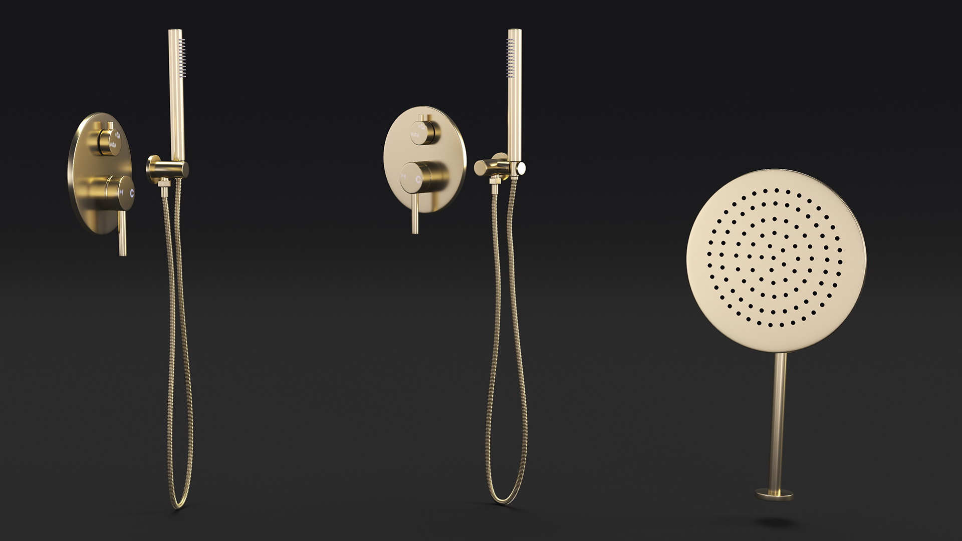 Wall Mount Hand Held Shower Gold 3D