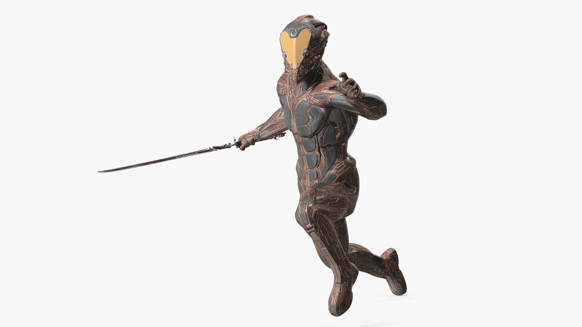 Futuristic Warrior with Sword Running Pose 3D