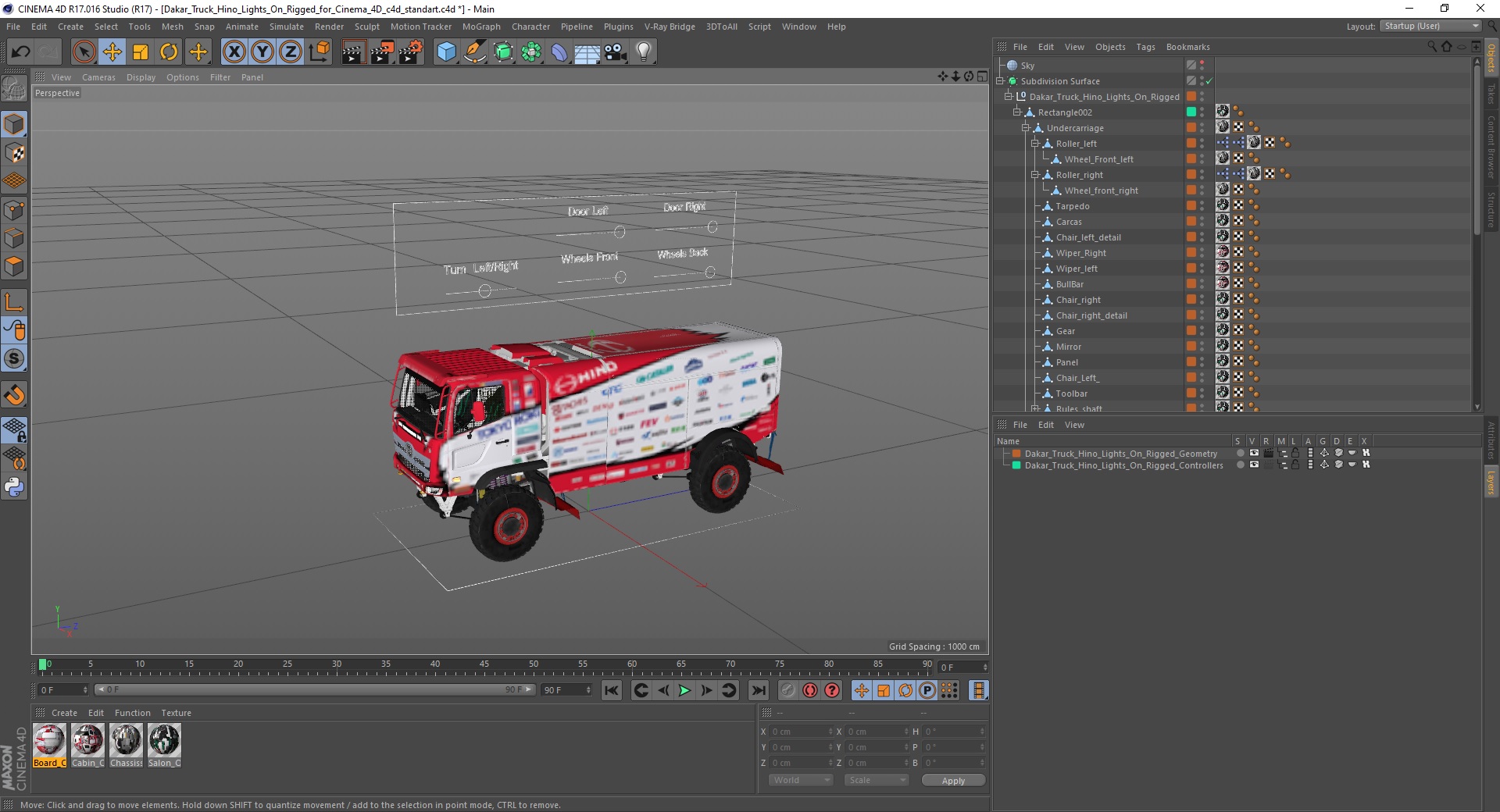 Dakar Truck Hino Lights On Rigged for Cinema 4D 3D