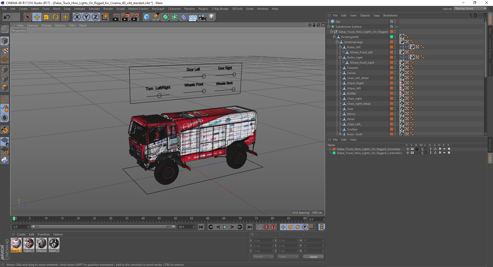 Dakar Truck Hino Lights On Rigged for Cinema 4D 3D