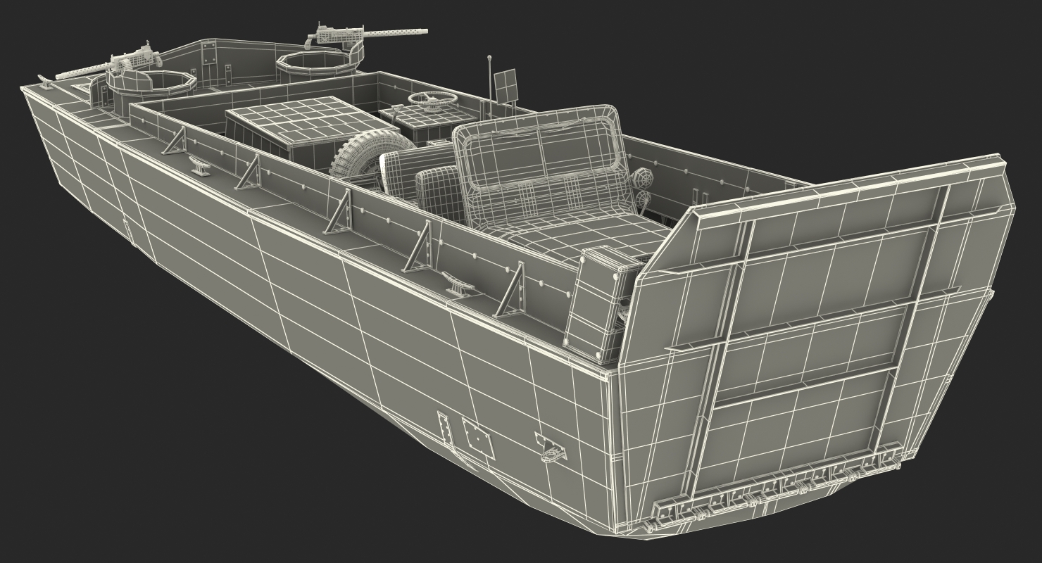 Higgins Boat with Ambulance Jeep 3D