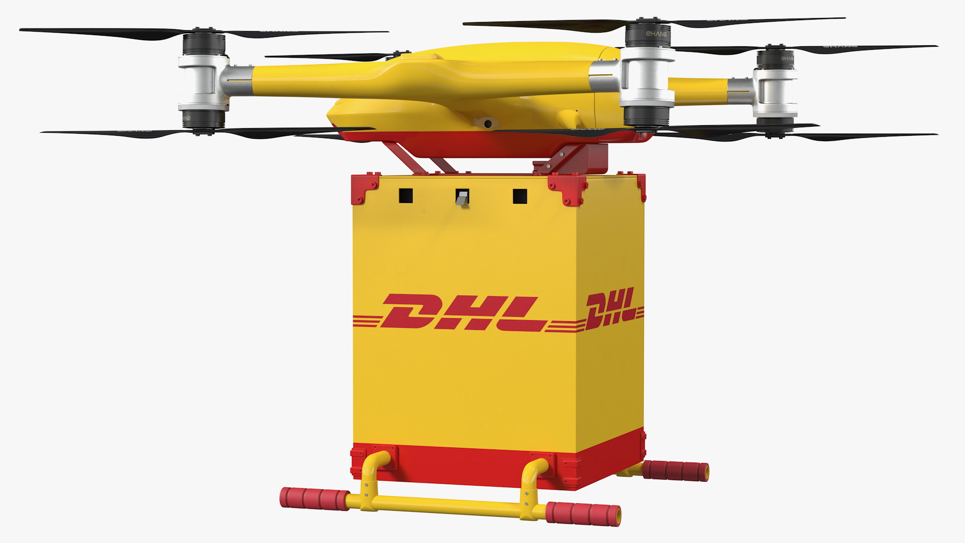 Quadcopter DHL Drone with Delivery Package 3D