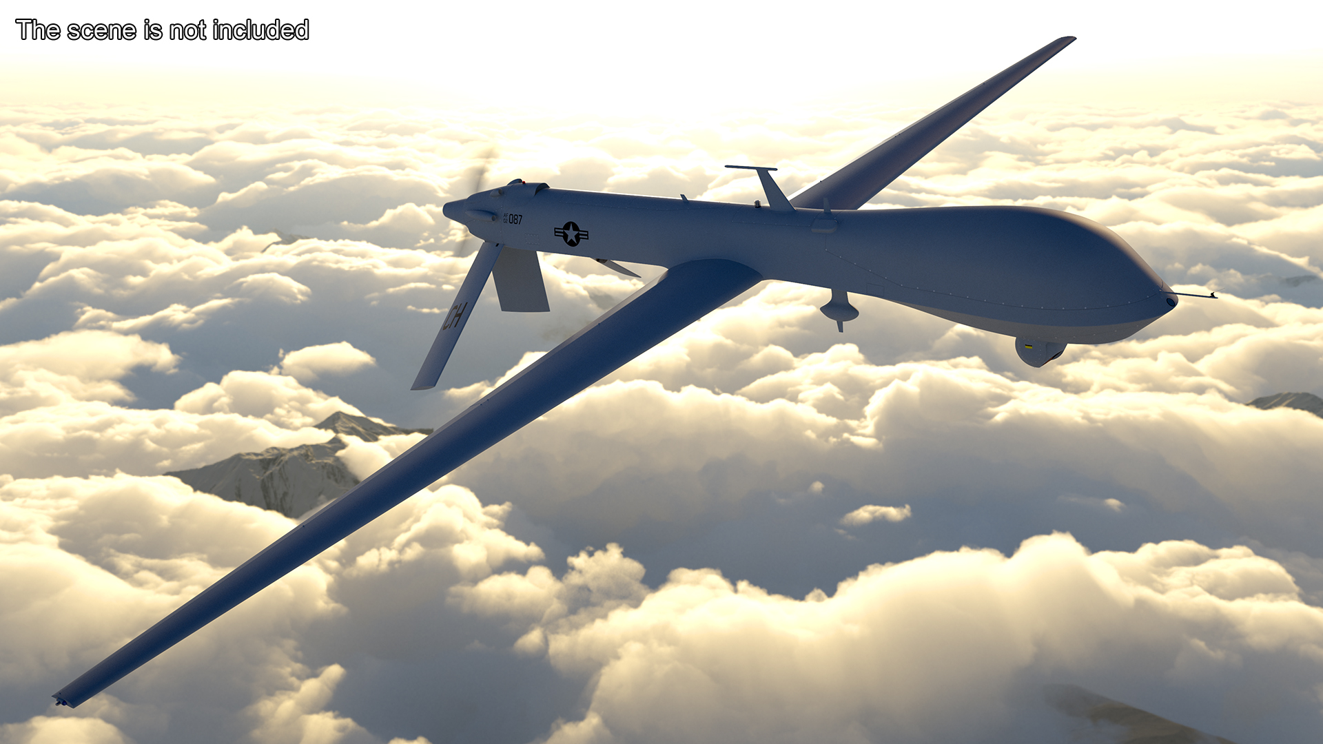 Unmanned Aerial Vehicle Reaper Drone MQ-1 Rigged for Cinema 4D 3D