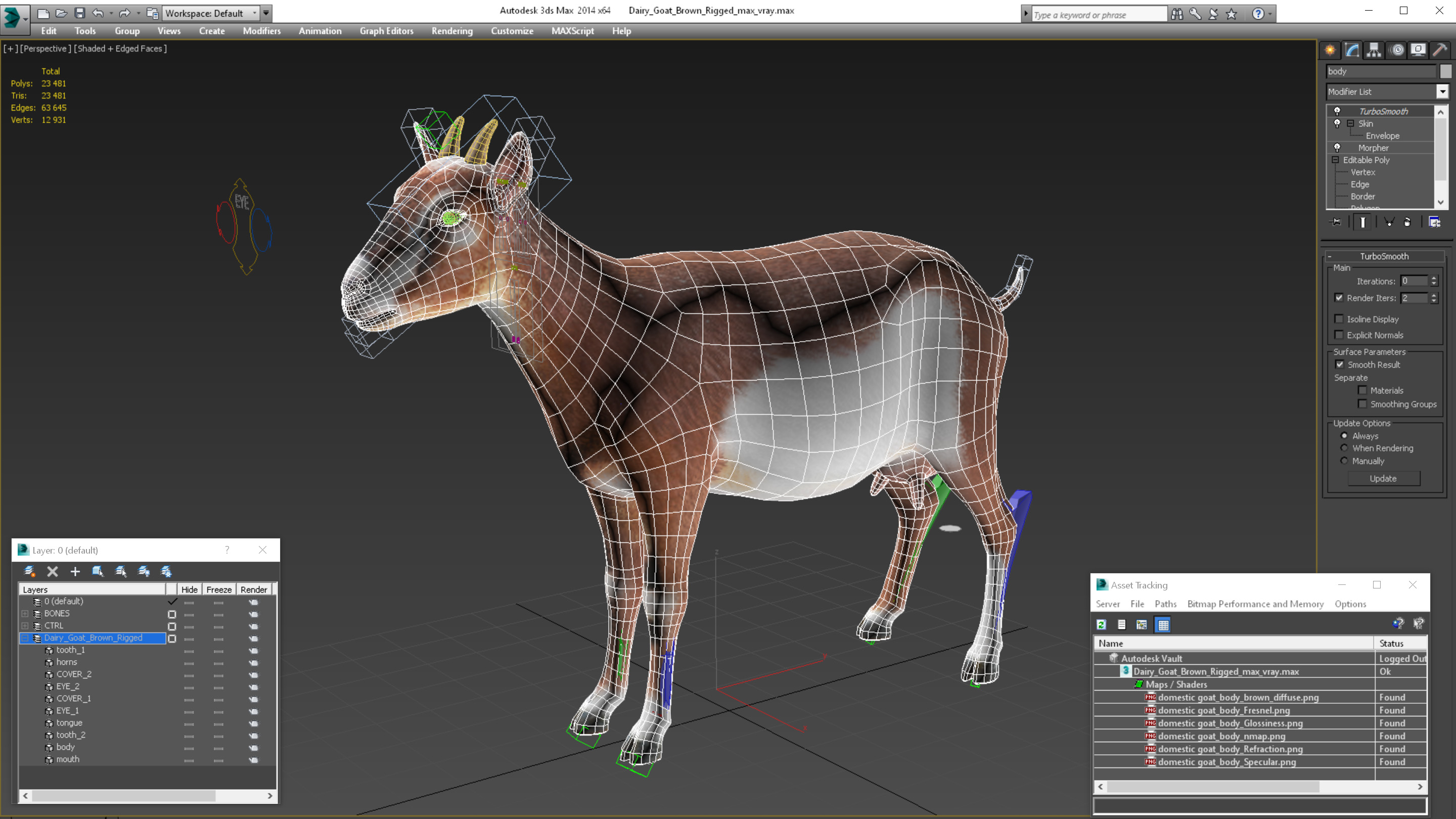 Dairy Goat Brown Rigged for Cinema 4D 3D