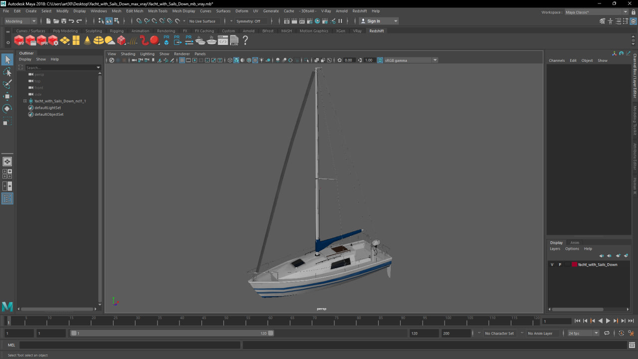 3D Yacht with Sails Down