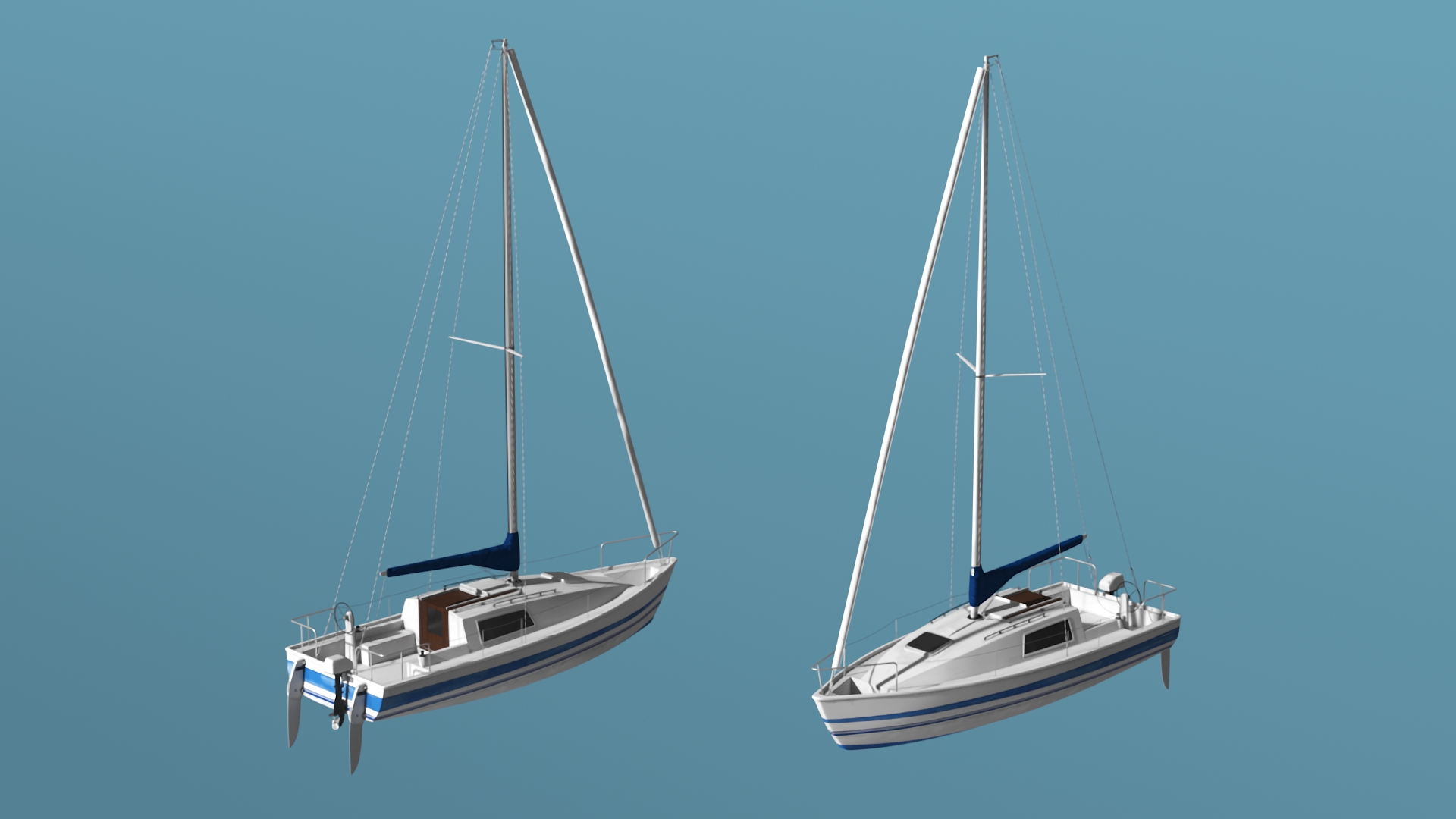 3D Yacht with Sails Down