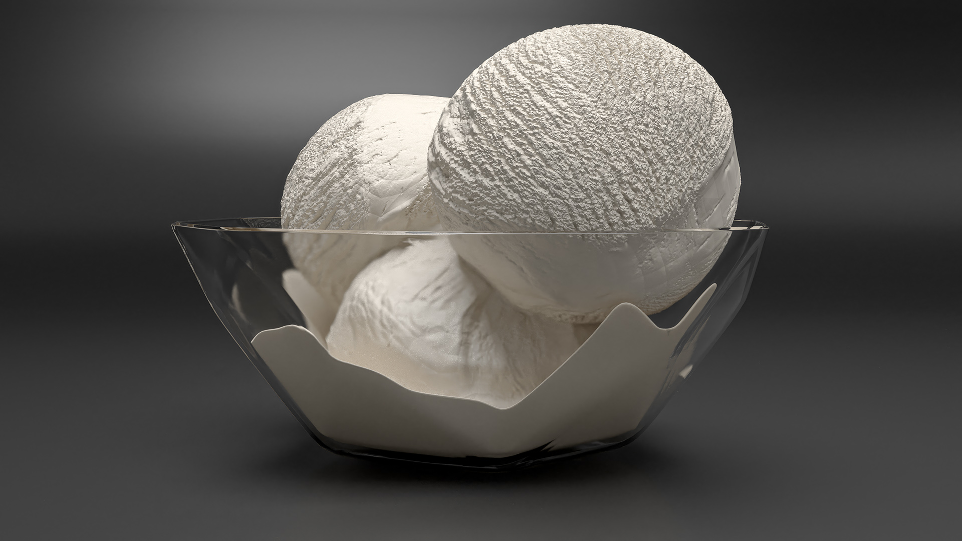 Ice Cream Vanilla Balls in Glass Bowl 3D