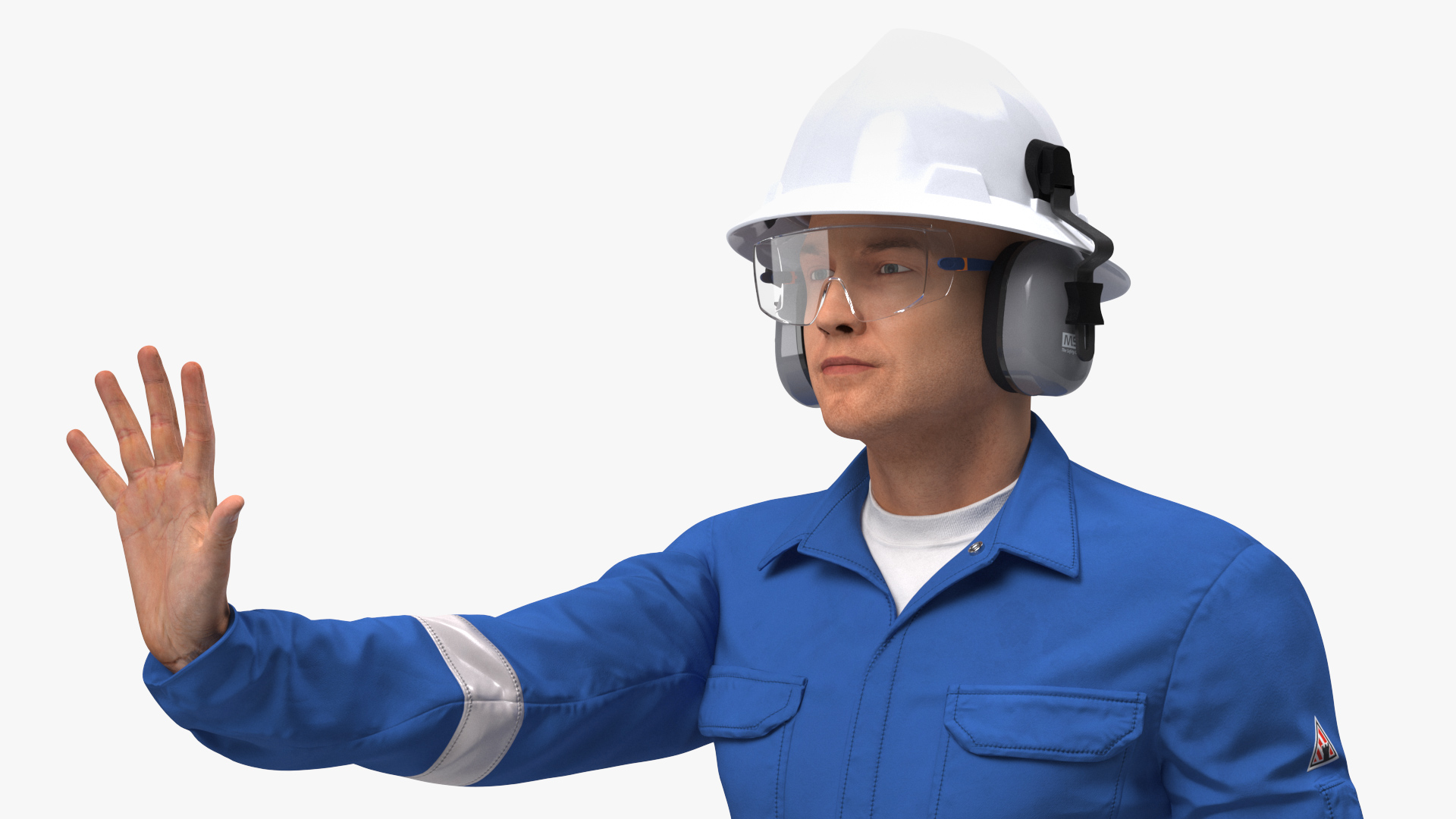 Oil Gas Worker Fully Equipped Standing Pose Fur 3D