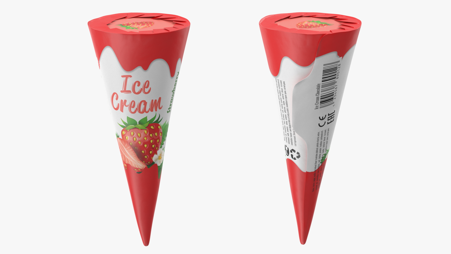 3D model Cone Ice Cream Package Mockup Strawberry