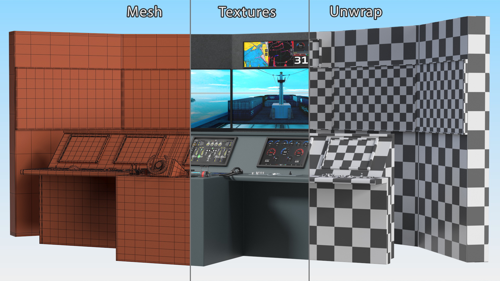 3D Ship Control System Simulator with Screen