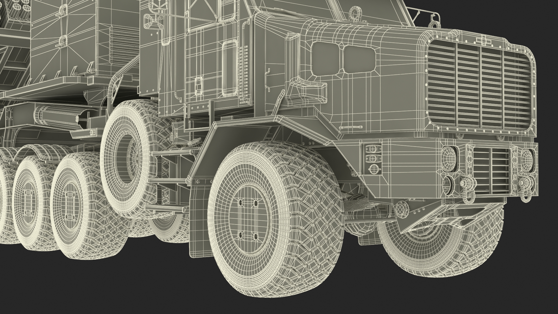 Rocket Launch System Jobaria with Oshkosh Transporter Sand Rigged for Maya 3D model